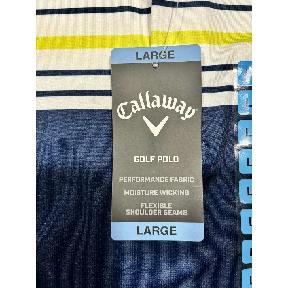 Callaway Mens Opti-Dri Golf Polo Shirt Large Peacoat Navy‎ White  NWT